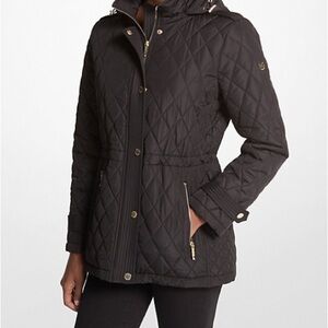NWOT Michael Kors Womens Quilted Black Jacket Size Small Chain Link Lining